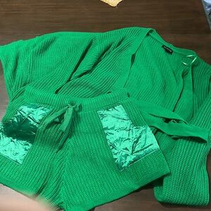 Vibrant Green Women's Knit Cardigan Set